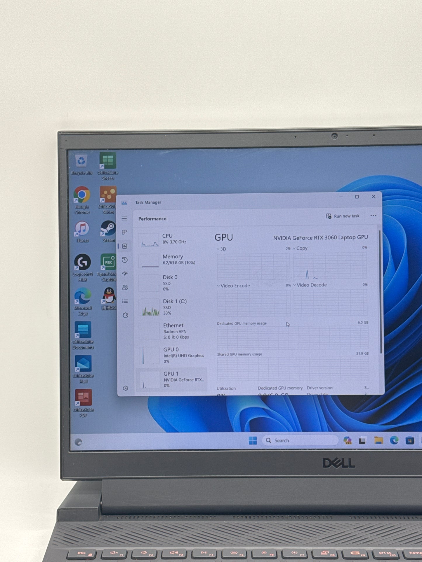 Dell G15 5510 15.6" FHD 120Hz Core i7-10870H 2.5TB SSD SSD 64GB RAM RTX 3060 6GB