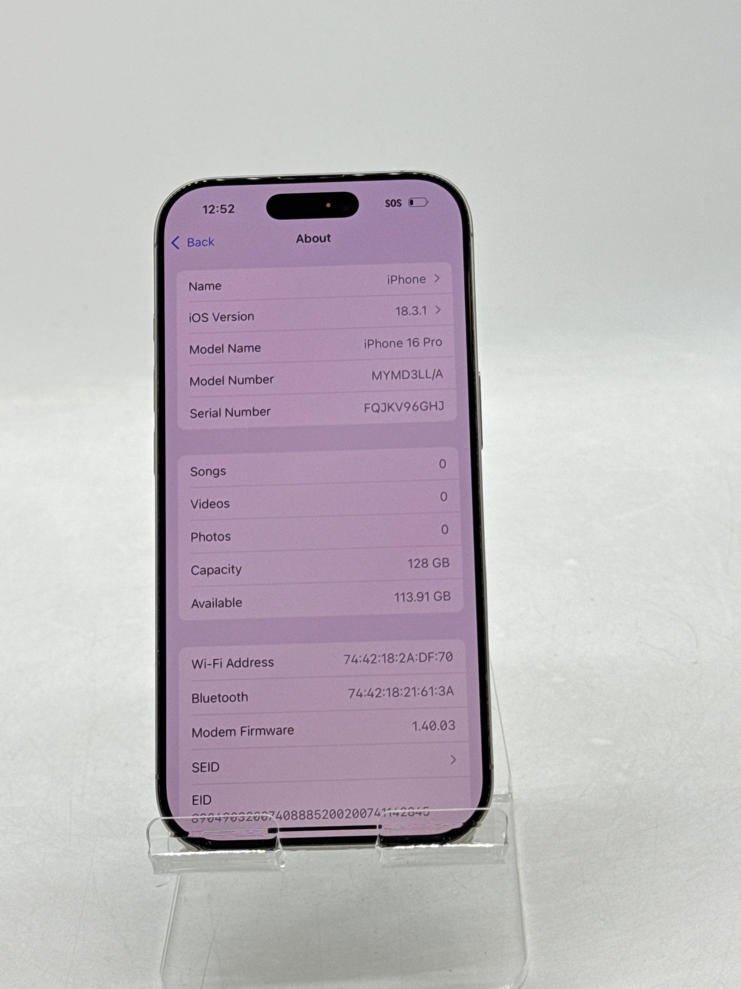 Unlocked Apple iPhone 16 Pro A3083 128GB Natural Titanium 96% Battery Health