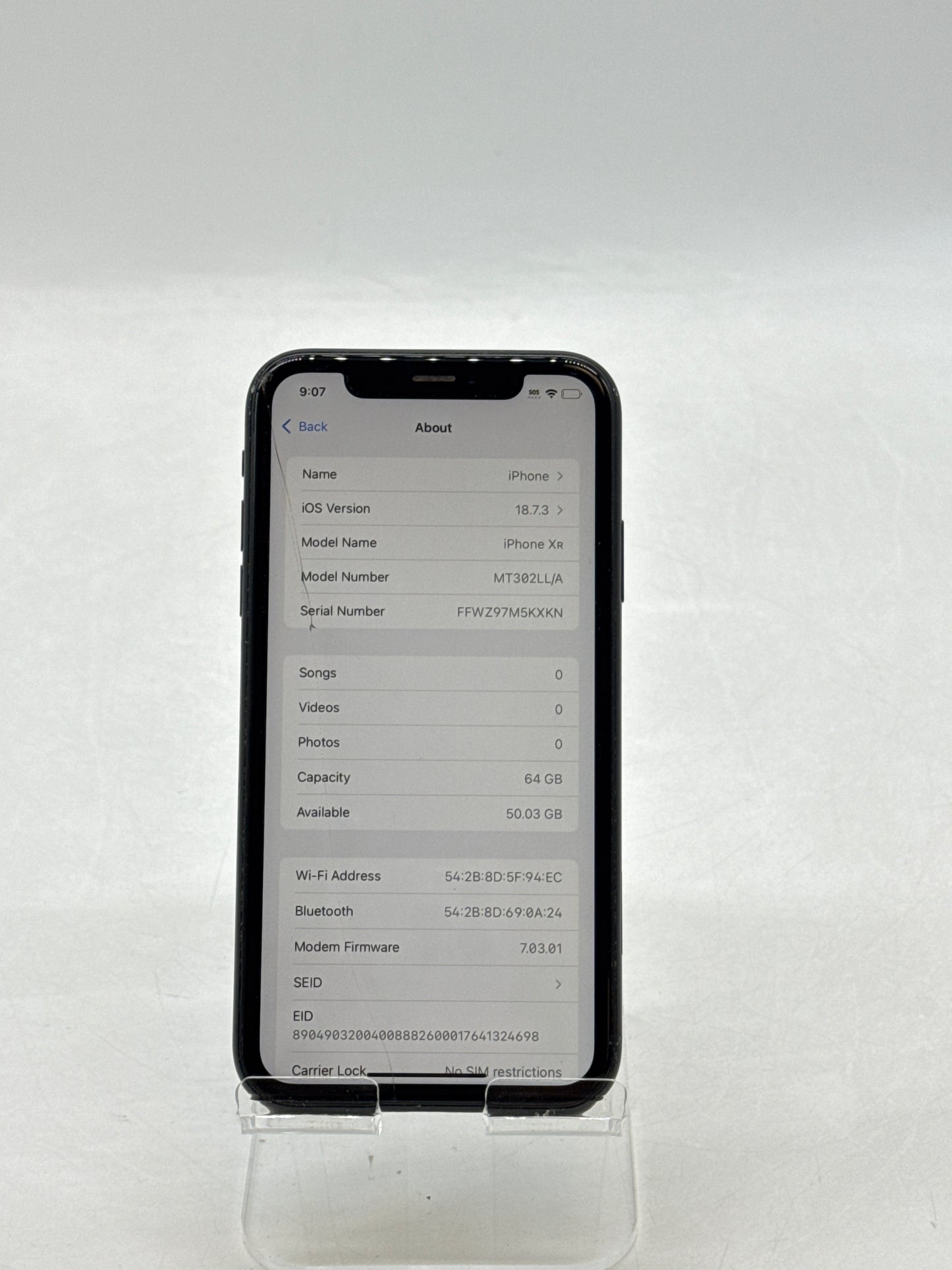 Unlocked Apple iPhone XR A1984 64GB Black 87% Battery Health - Cracked Screen