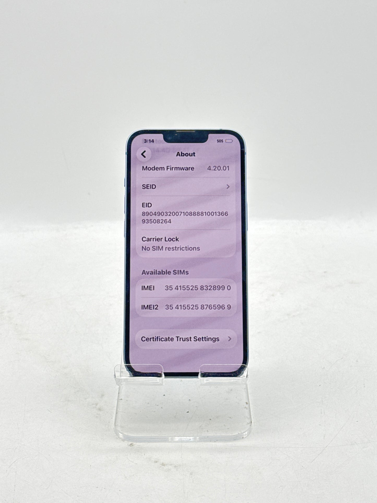 Unlocked Apple iPhone 14 A2649 128GB Blue BH 80%