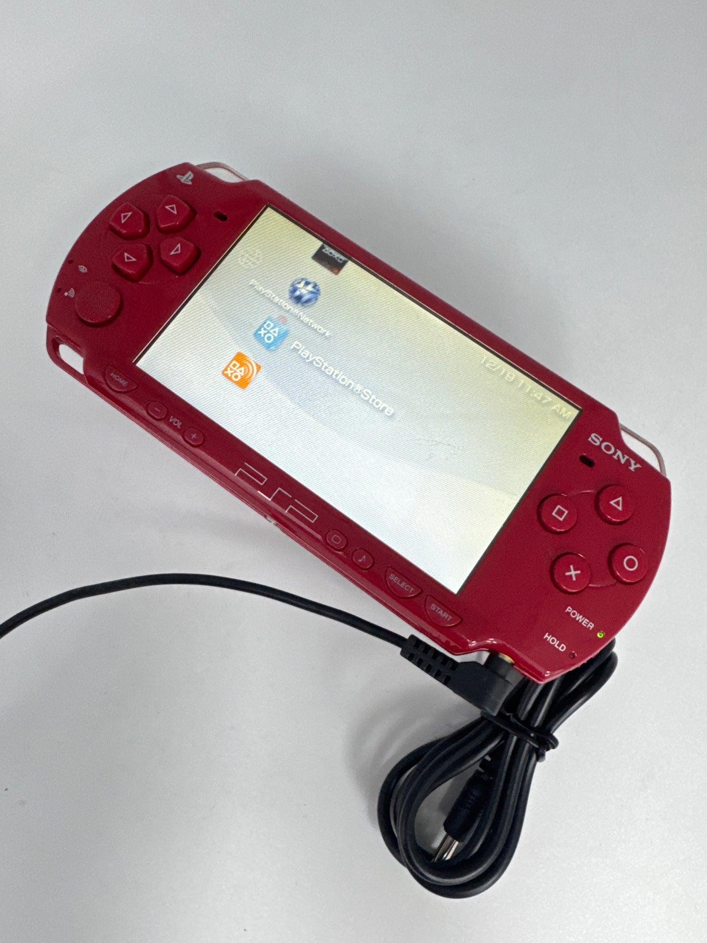 Sony PSP-2001 Deep Red Console w/ Charger #71 No Battery No Lid
