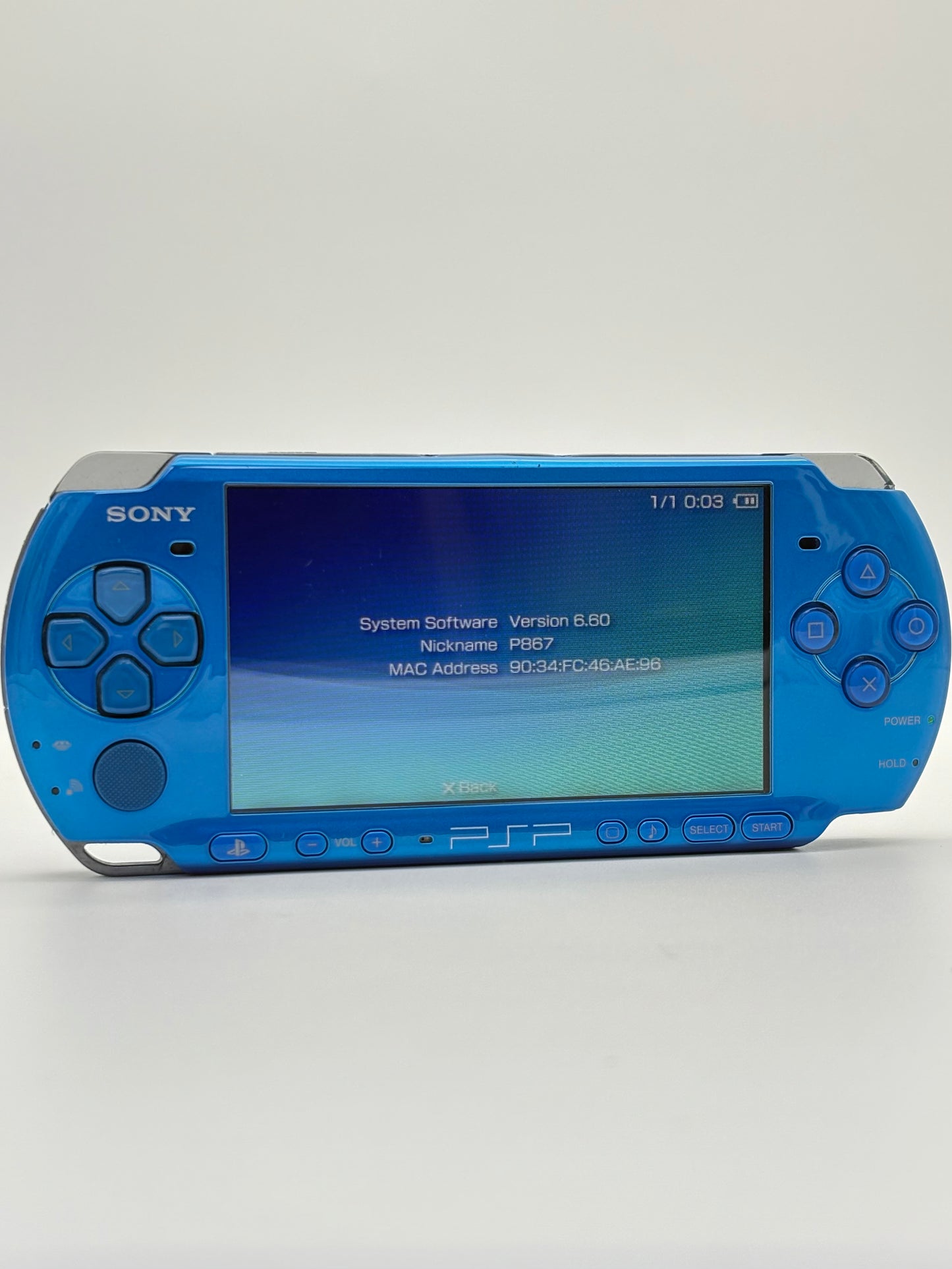 Sony PSP-3000 Vibrant Blue Console #208 w/2400 mAh Battery Bad Disk Drive AS IS