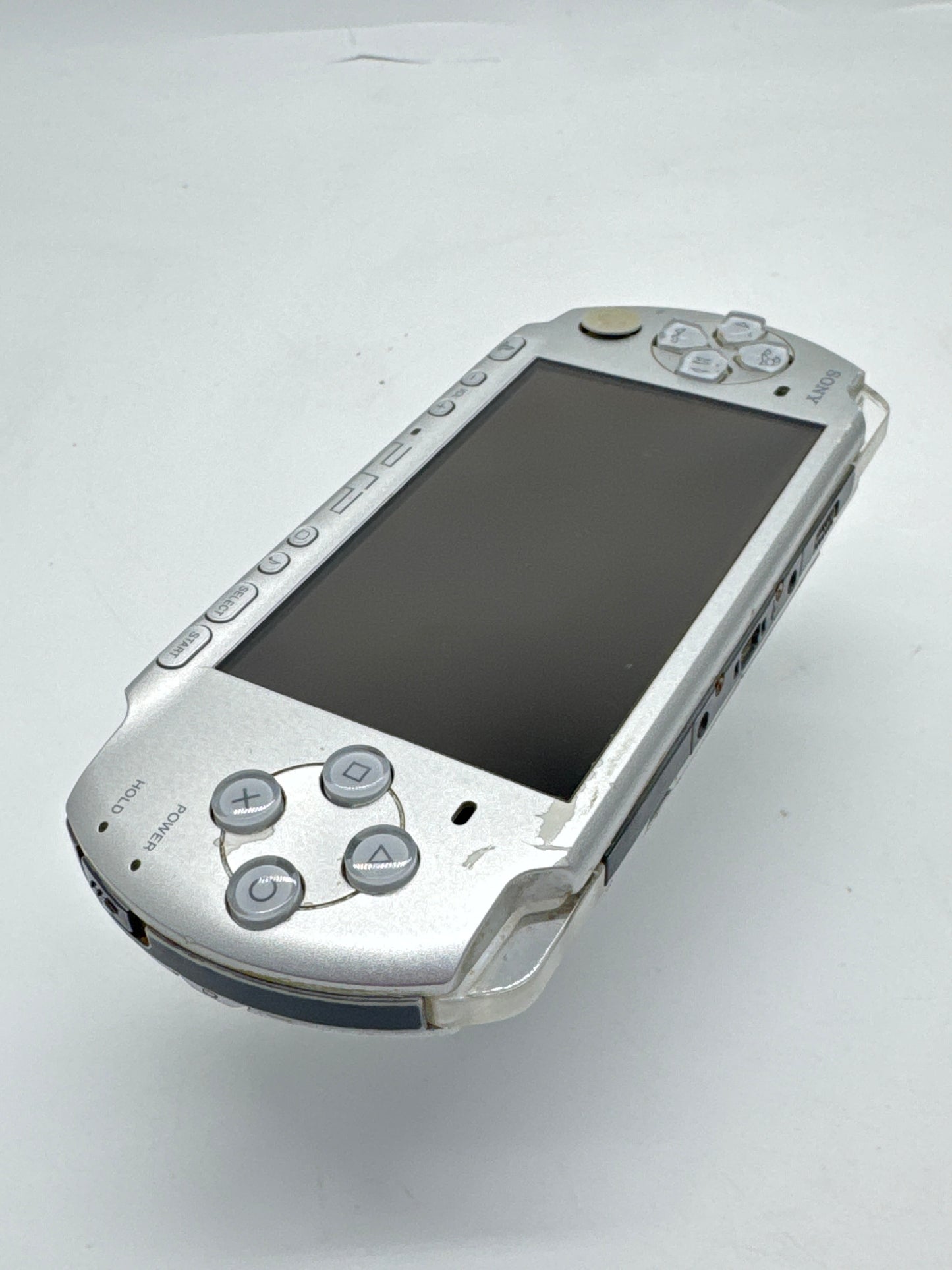 Sony PSP-3000 Silver Console #232 w/ 1200mAh Battery Missing Back Lid No Charger