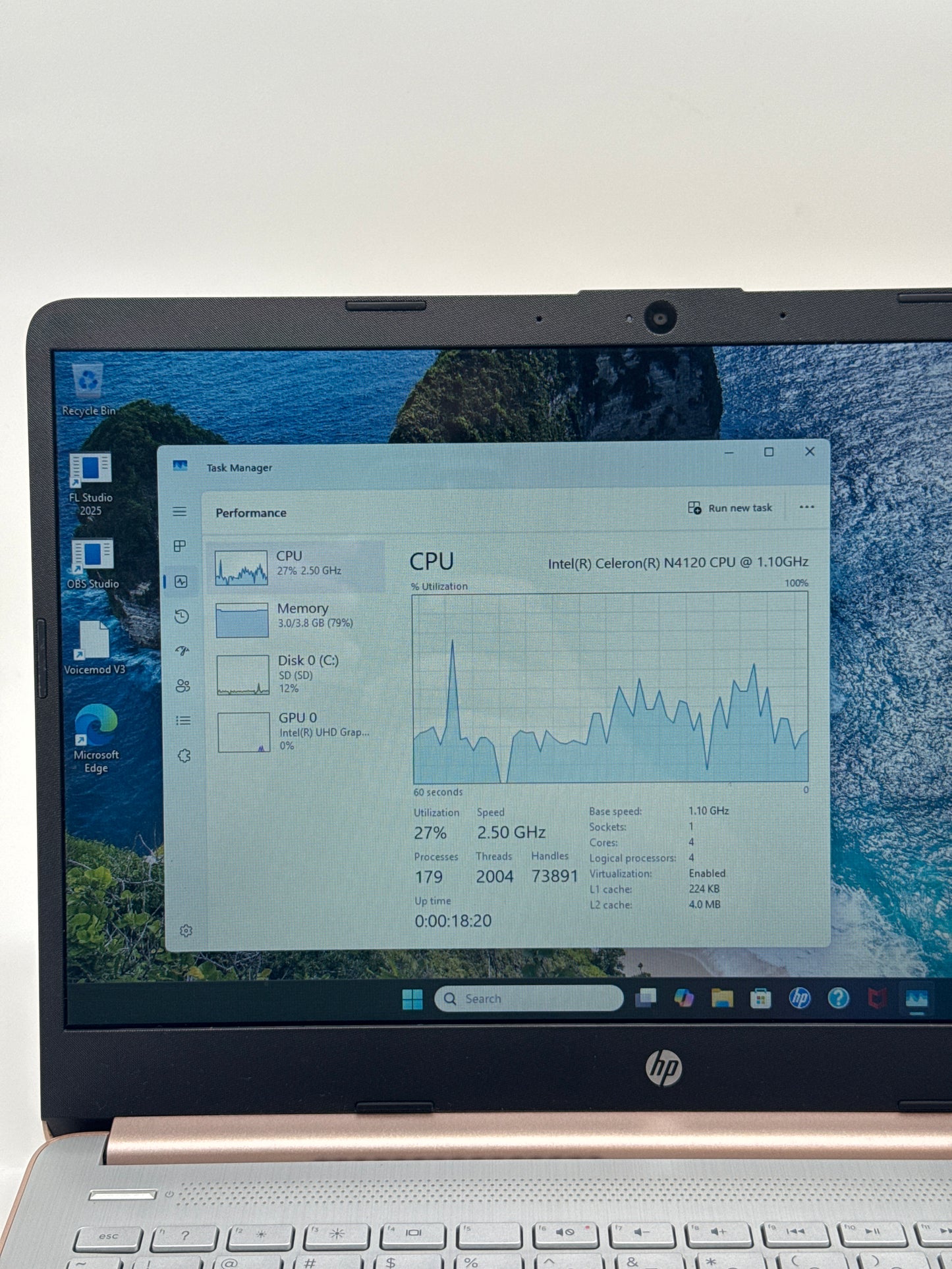 HP Touchscreen Laptop 14-DQ0070NR 14" Celeron N4120 4GB RAM 64GB SSD Rose Gold - Used