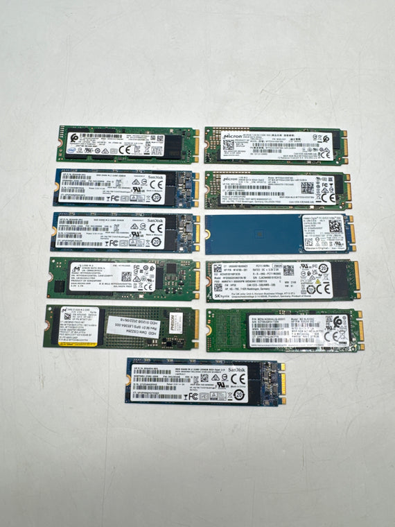 Lot of 11 M.2 2280 SSD 256GB 512GB SATA NVMe SanDisk Micron Samsung - Untested