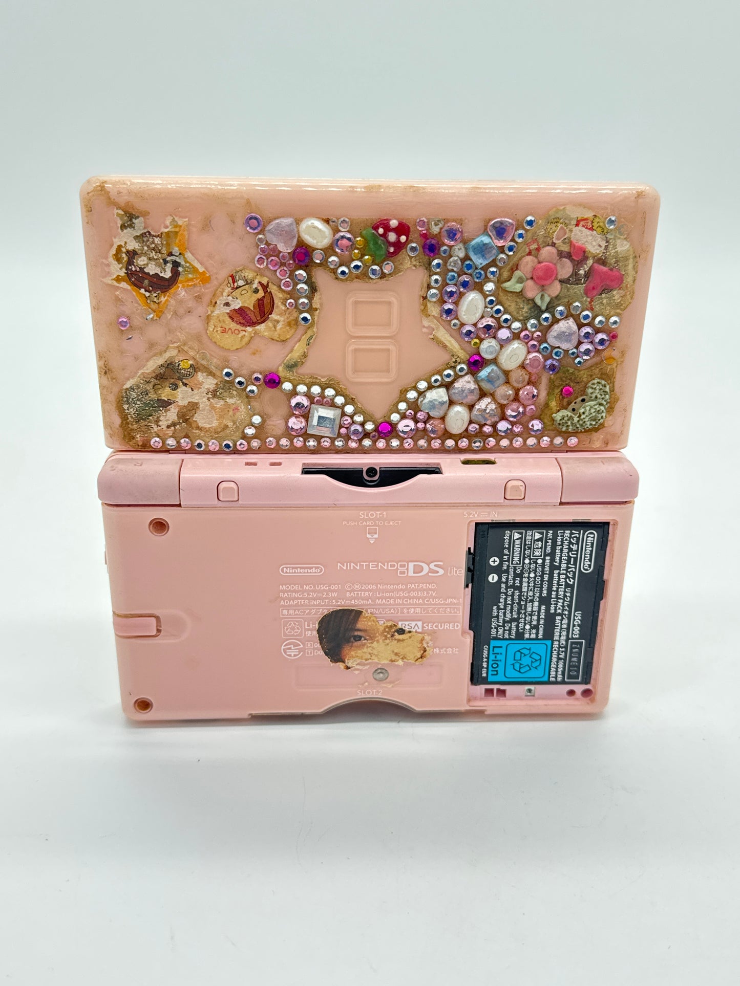 Nintendo DS Lite USG-001 Coral Pink Console w/ Stylus #52 Exterior Stickers