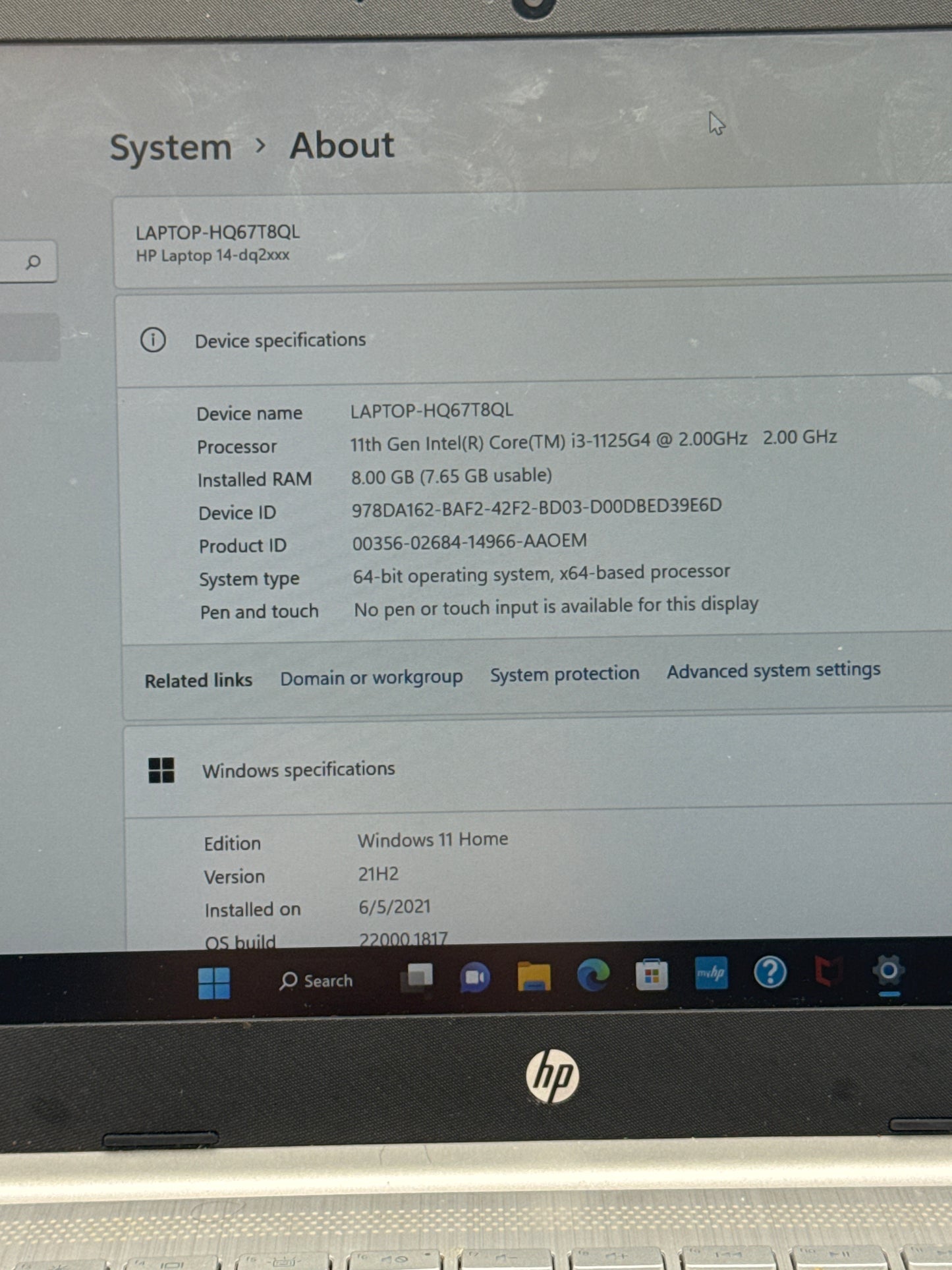 HP 14-DQ2053CL 14" Core i3-1125G4 @2.00GHz 8GB RAM 256GB Silver Laptop