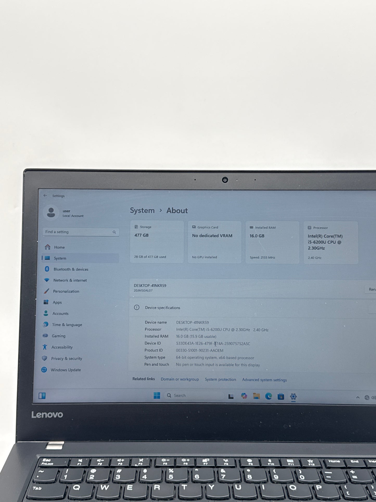 Lenovo ThinkPad T470 14" Core i5-6200U 2.30GHz 512GB SSD 16GB RAM