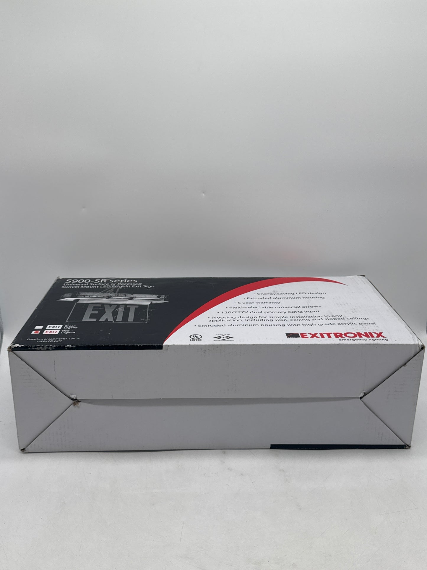 New Exitronix S902-WB-SR-RC-AG LED Exit Sign Universal Edge-Lit Red Letters