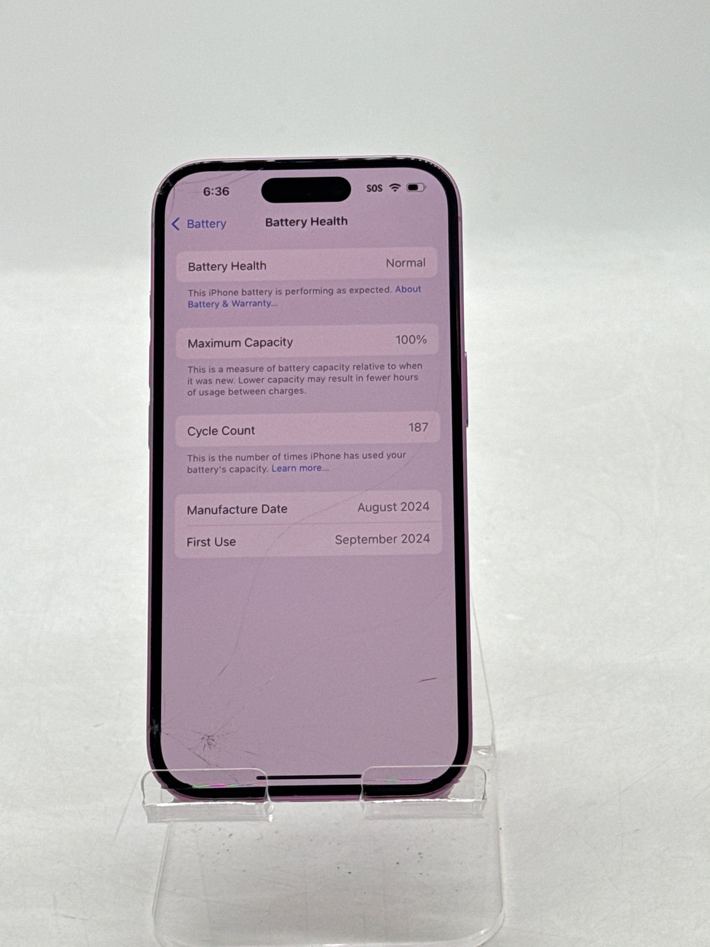 US Cellular Apple iPhone 16 A3081 256GB Pink 100% Battery Health - Cracked Screen