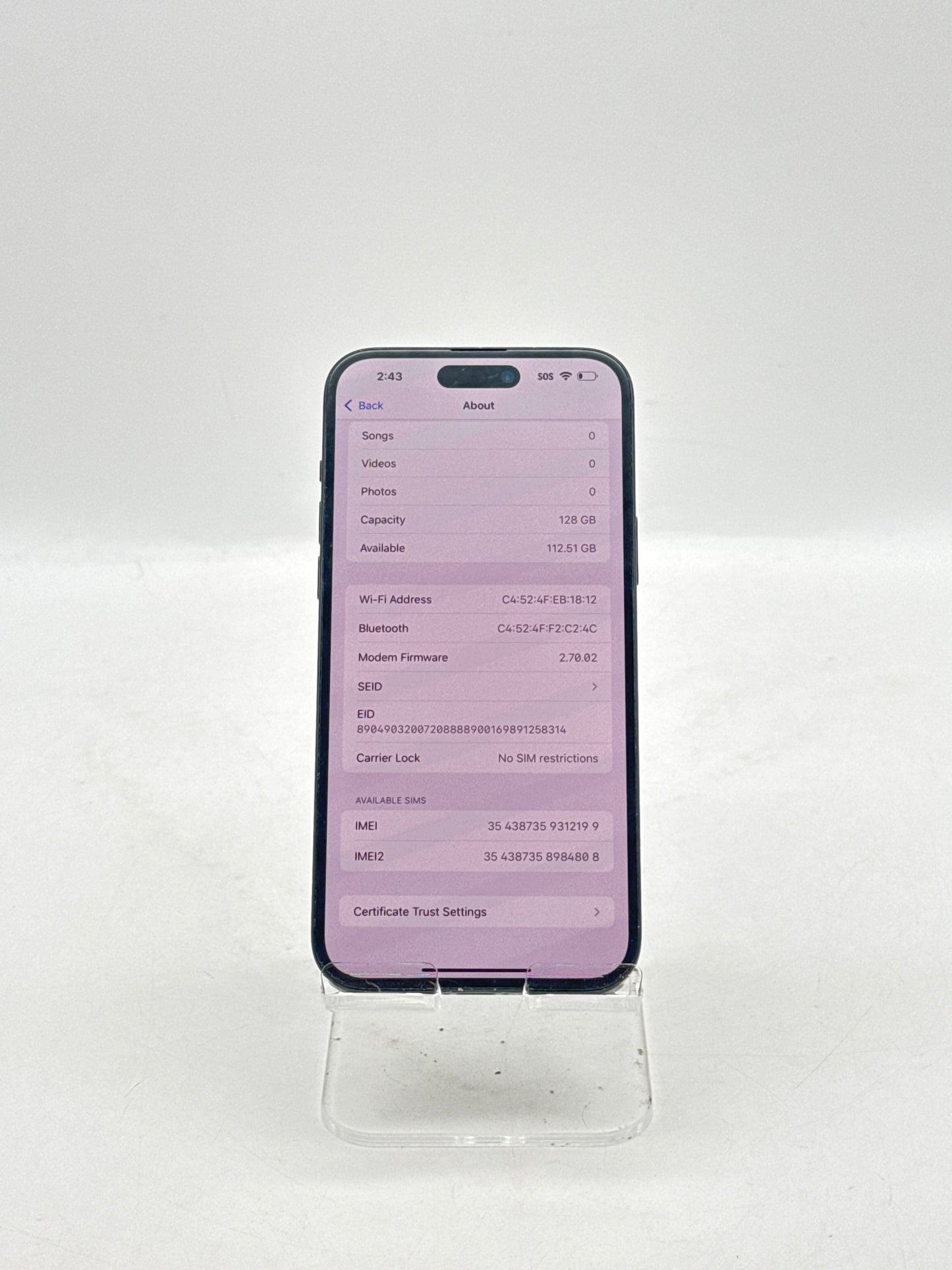 Unlocked Apple iPhone 15 Plus A2847 128GB Black 86% Battery Health