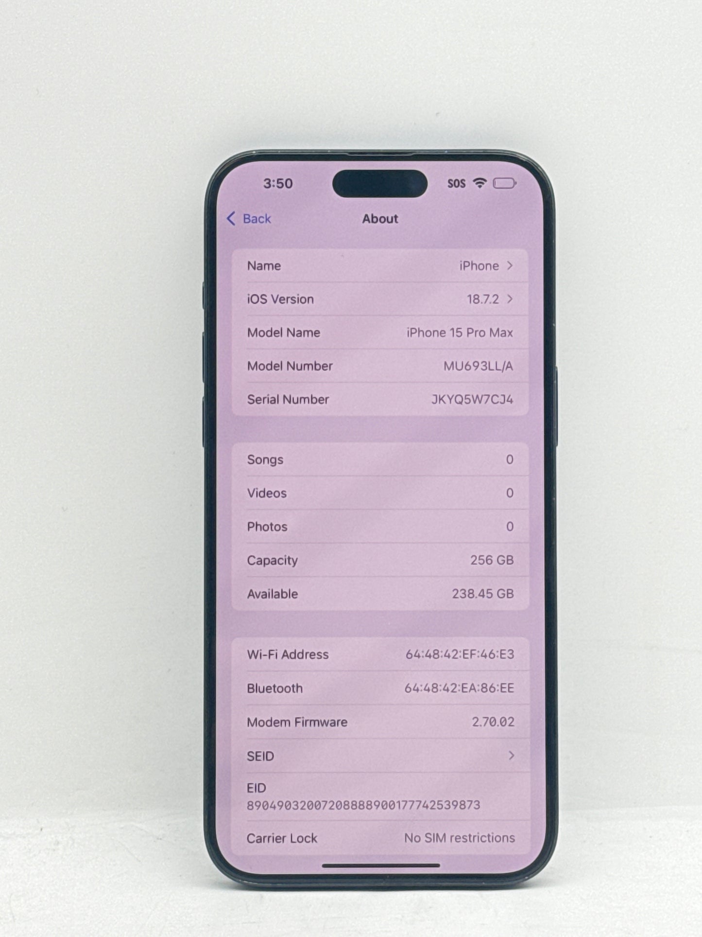 Unlocked Apple iPhone 15 Pro Max (A2849) 256GB - Blue Titanium - 90% BH