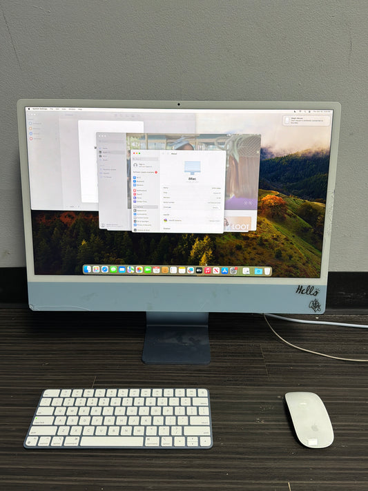 Apple iMac 24 inch M1 2021 8GB RAM 256GB SSD Blue A2439 - Cracked Glass READ!