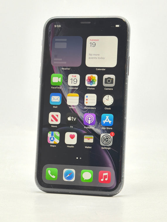 Unlocked  Apple iPhone XR A1984 128GB Black 90% BH - White Spot, Cracked Back
