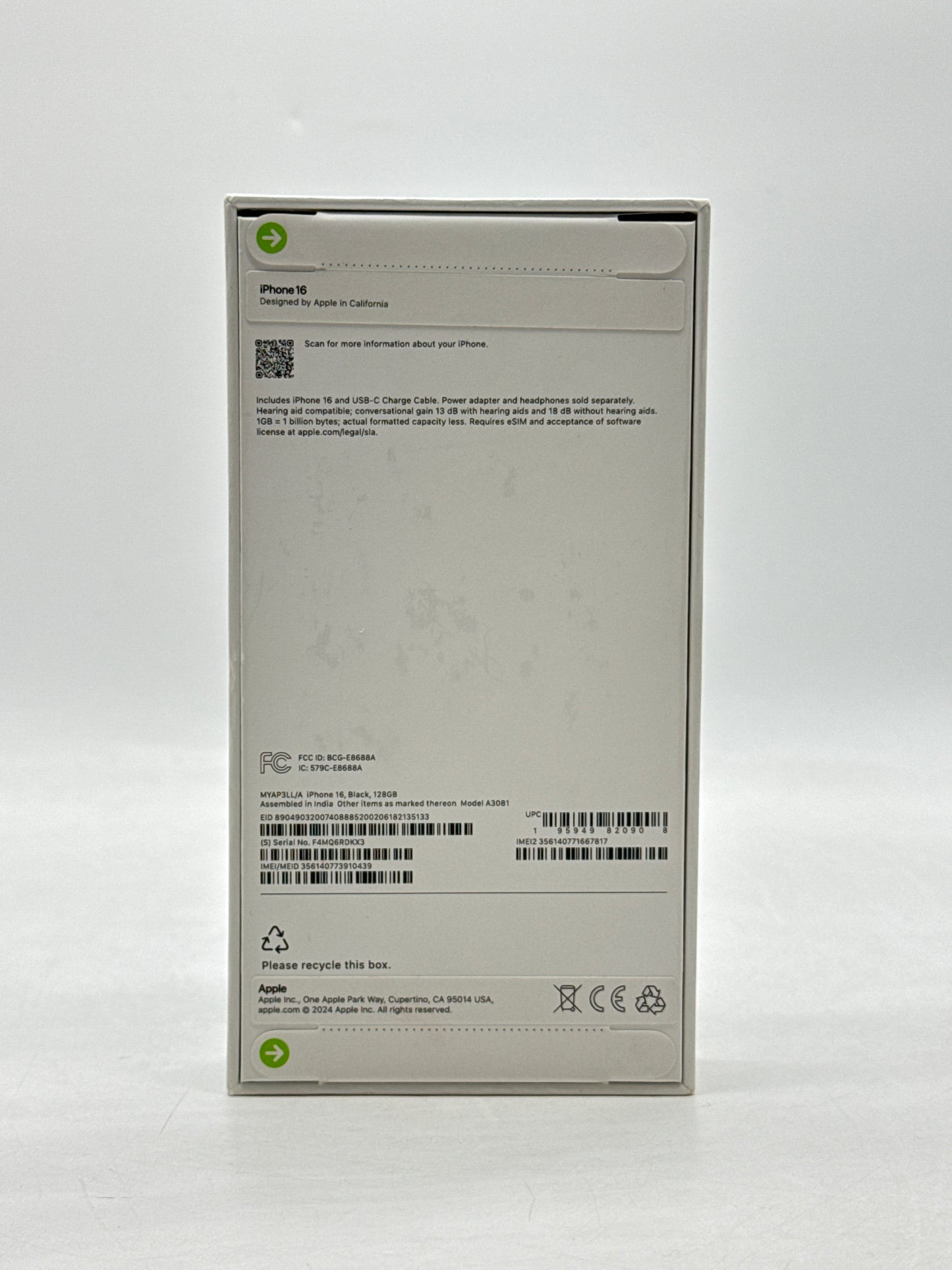 AT&T Apple iPhone 16 A3081 128GB Black - New Sealed in Box