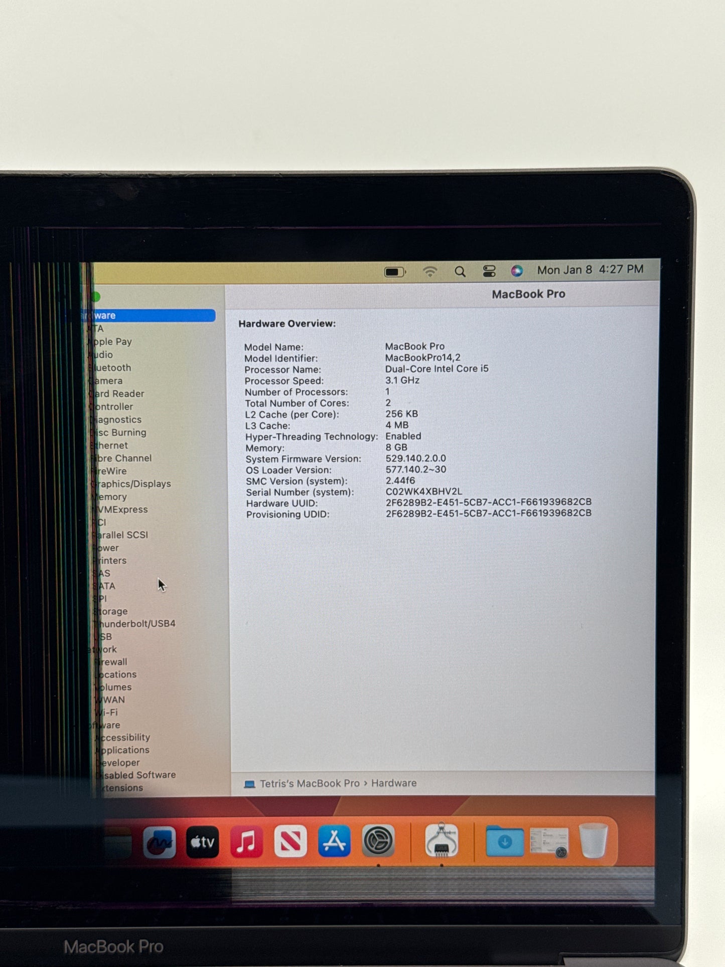 Apple MacBook Pro 13" A1706 – 3.1GHz i5 / 8GB / 256GB – Bad Screen