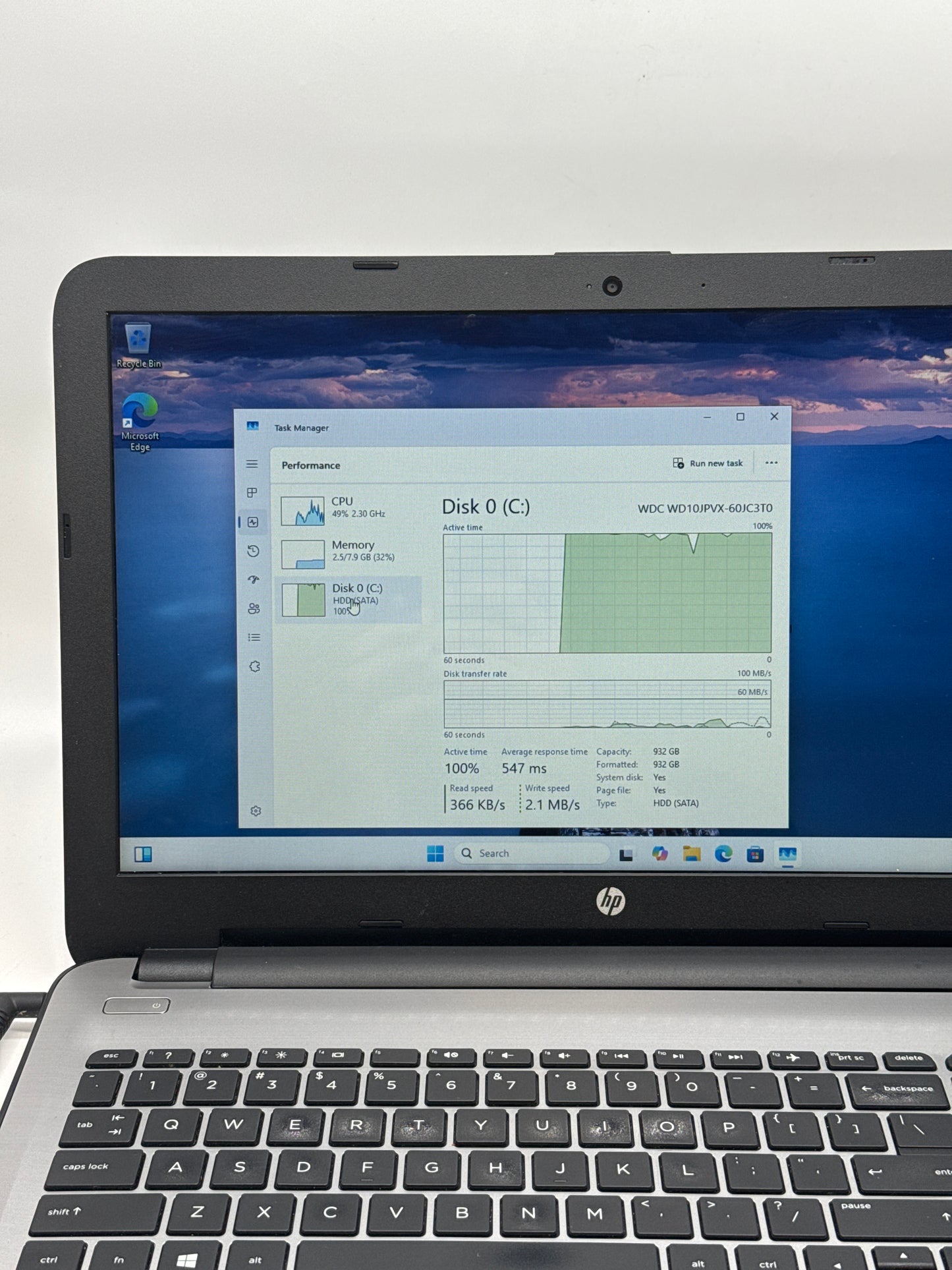 HP 15-ay039wm 15-inch Core i3 8GB RAM 1TB Laptop Gray w/ Charger - Bad Battery