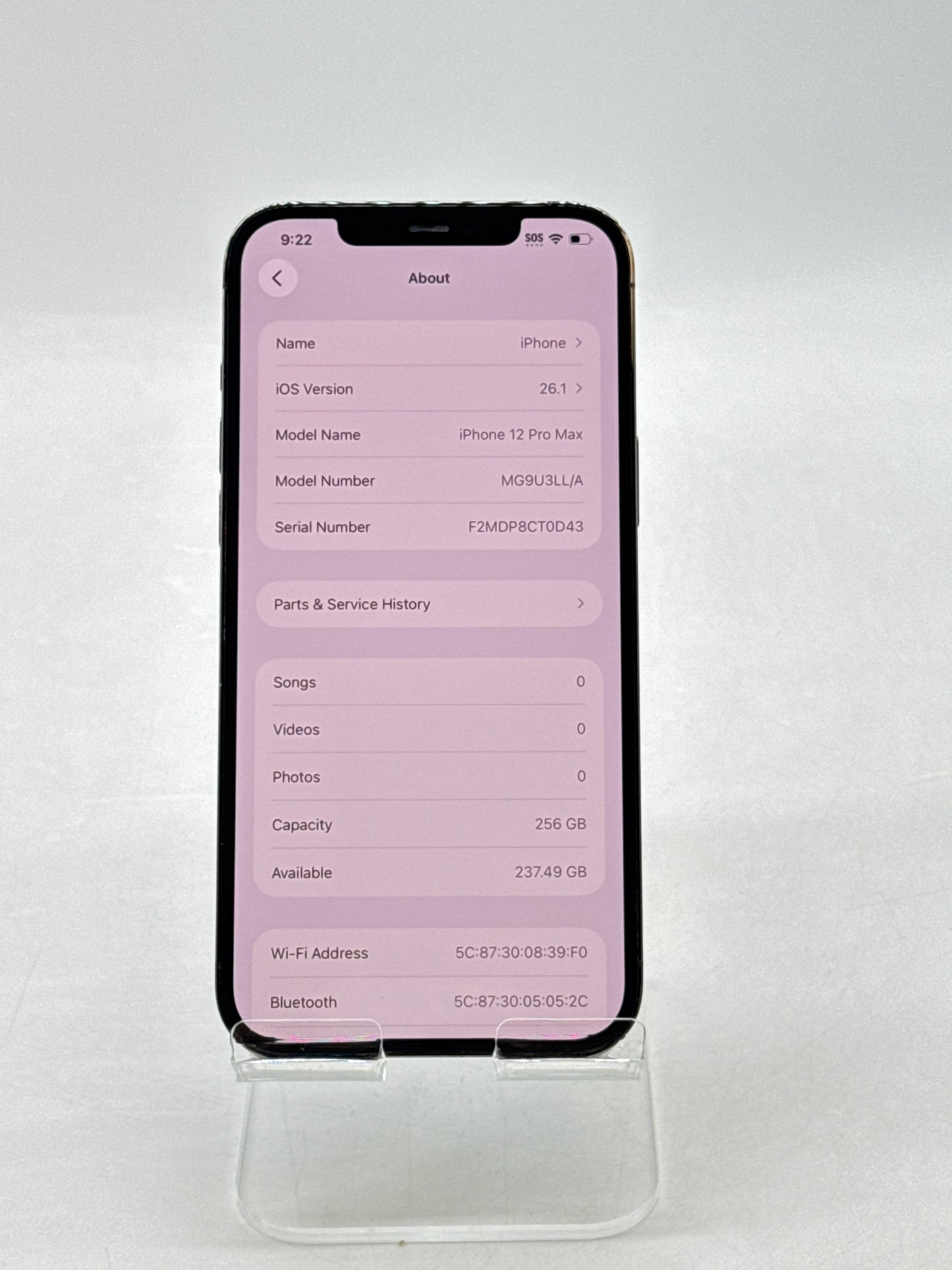 Unlocked Apple iPhone 12 Pro Max A2342 256GB Graphite  - Service Battery 78%