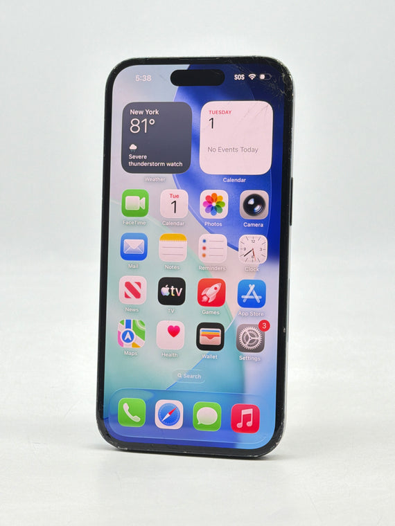 Unlocked Apple iPhone 15 A2846 128GB Black 82% BH - Cracked Screen