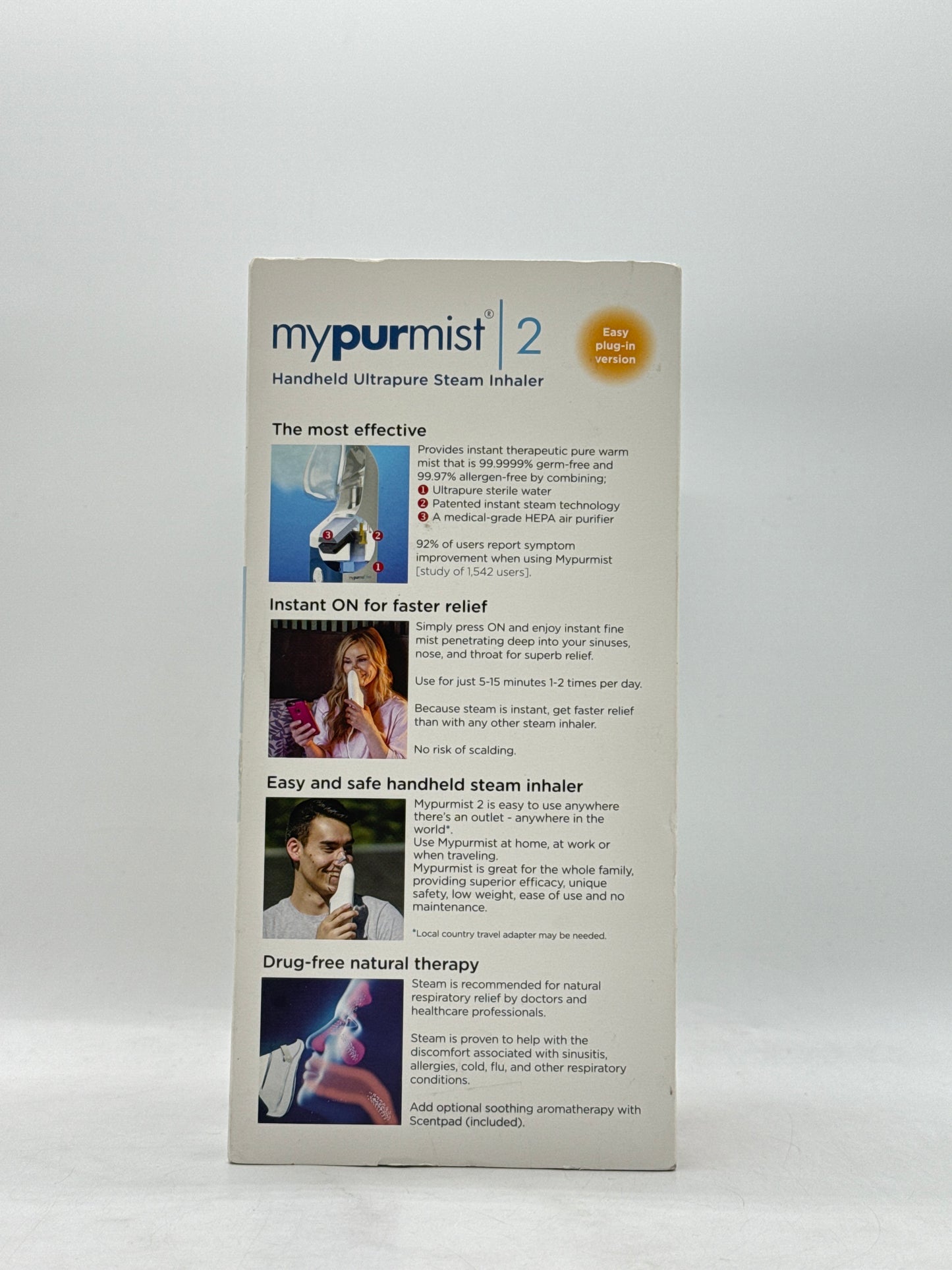 New MyPurMist 2 Handheld Ultrapure Sinus Steam Inhaler Kit - MPM2