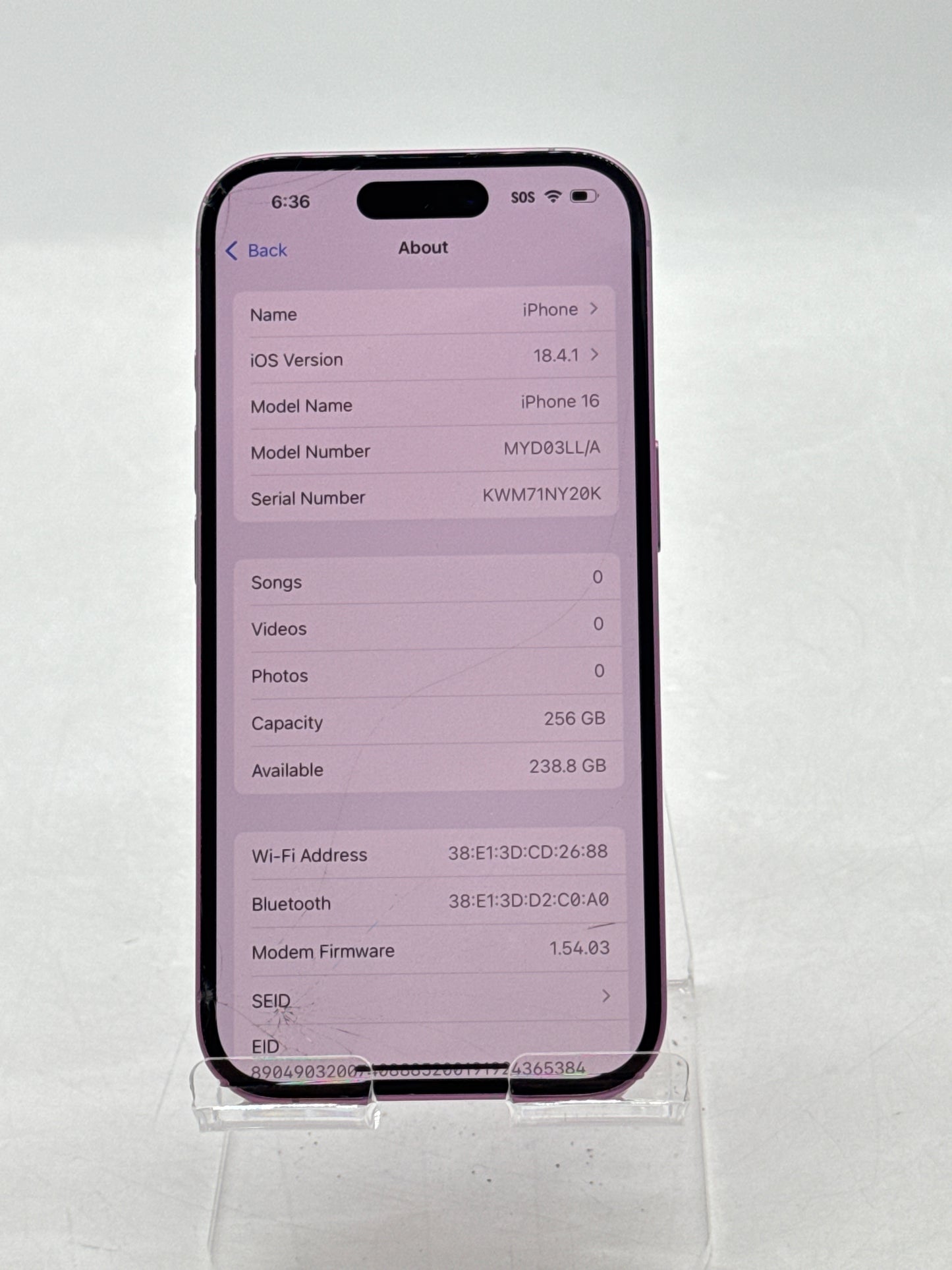 US Cellular Apple iPhone 16 A3081 256GB Pink 100% Battery Health - Cracked Screen