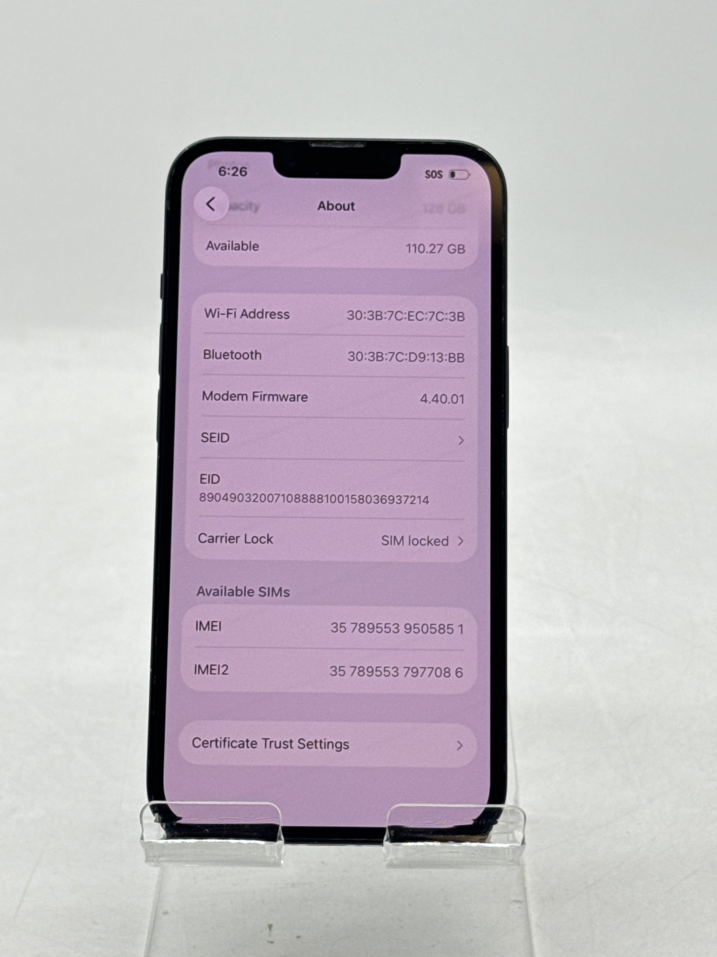 US Sprint/T-Mobile Apple iPhone 14 A2649 128GB Midnight 98% Battery Health