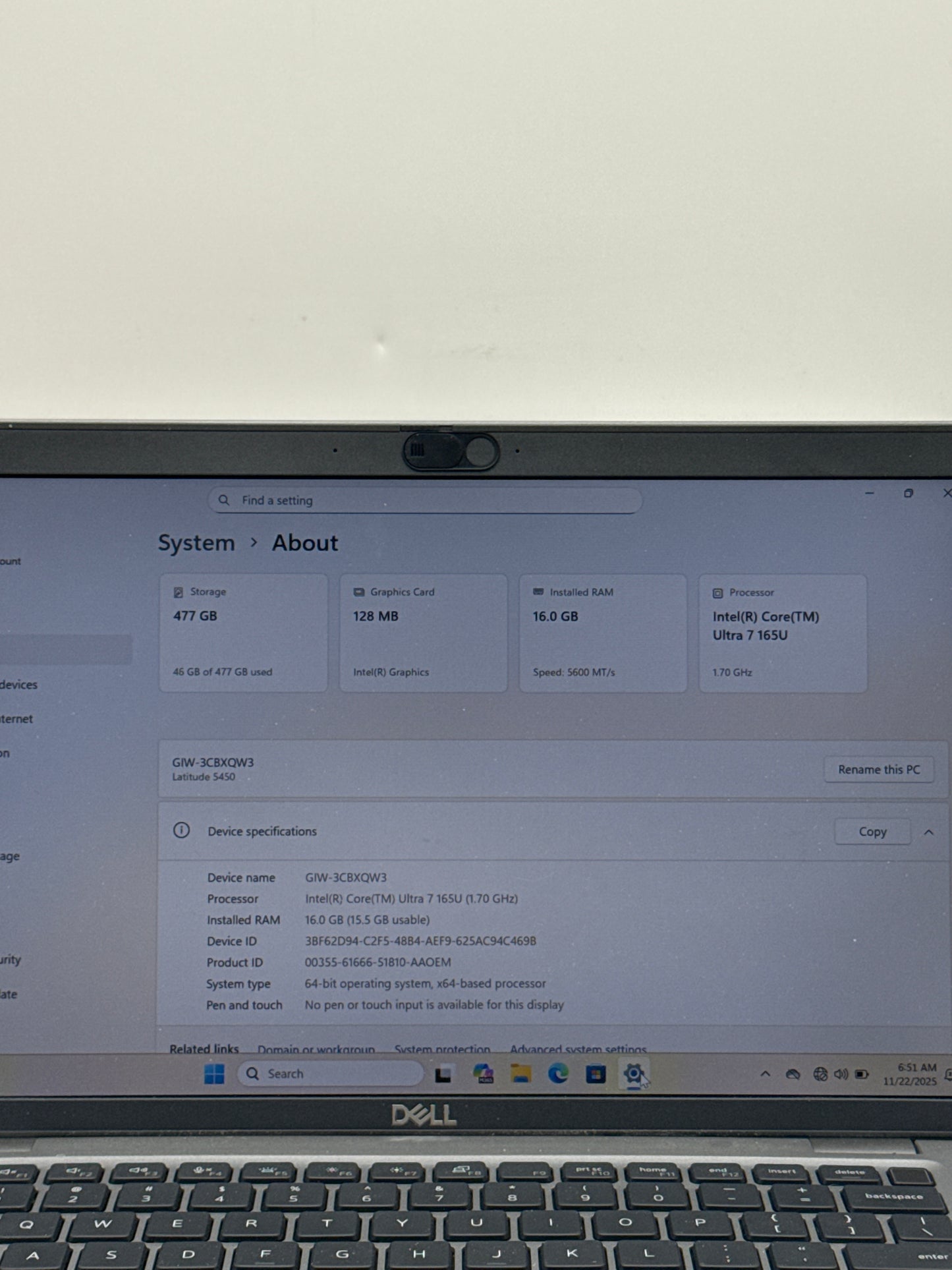 Dell Latitude 5450 14" FHD Core Ultra 7 165U 16GB 512GB SSD