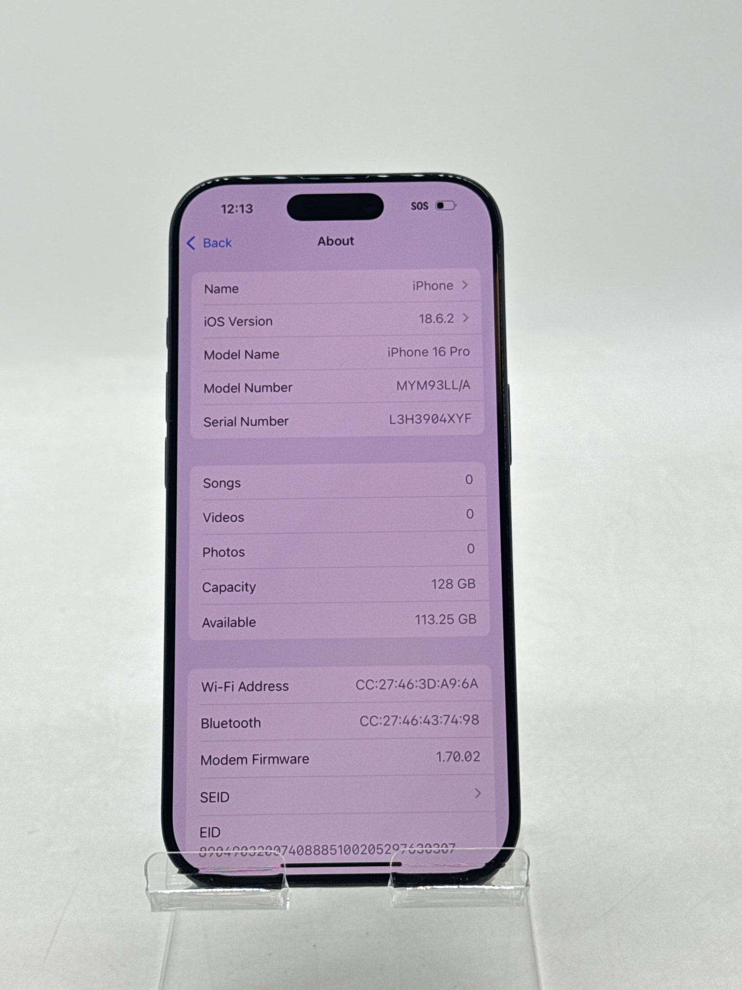 Unlocked Apple iPhone 16 Pro A3083 128GB Black Titanium 98% Battery Health