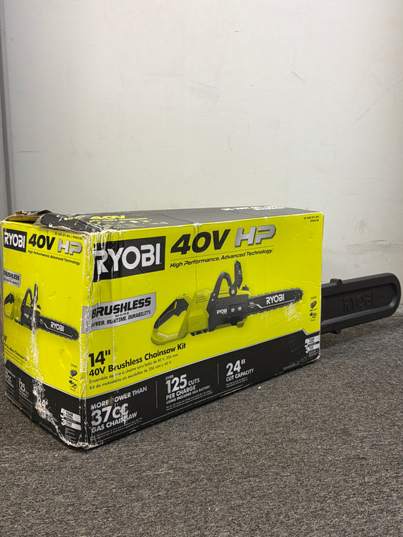 New Ryobi RY405100 14" 40V HP Brushless Chainsaw Kit w/ 4.0 Ah Battery & Charger