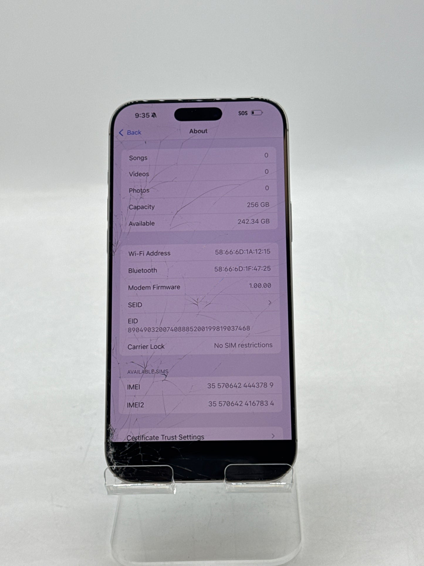 Unlocked Apple iPhone 16 Pro Max A3084 256GB Natural Titanium - Cracked Read!