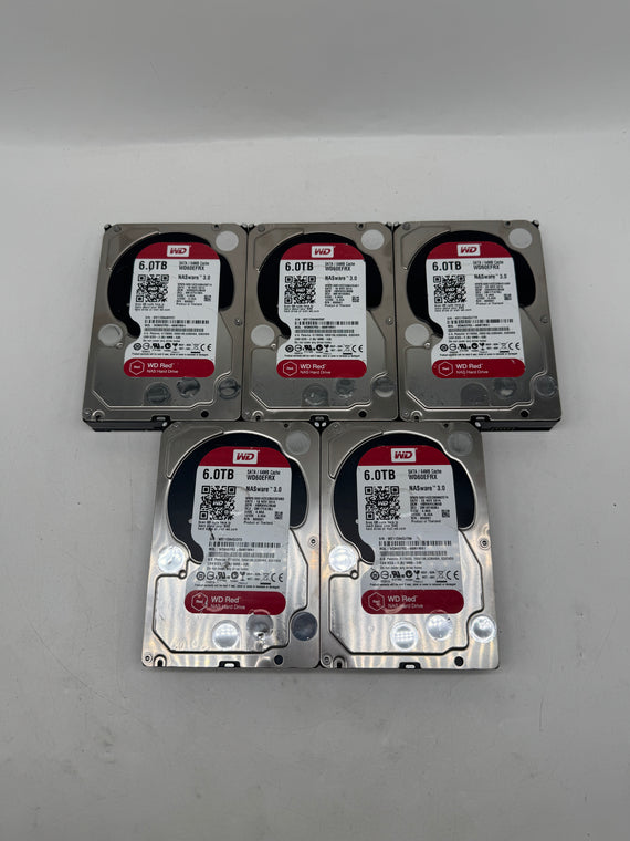 Lot of 5 WD Red WD60EFRX-68MYN1 6TB 3.5" SATA NAS Hard Drive