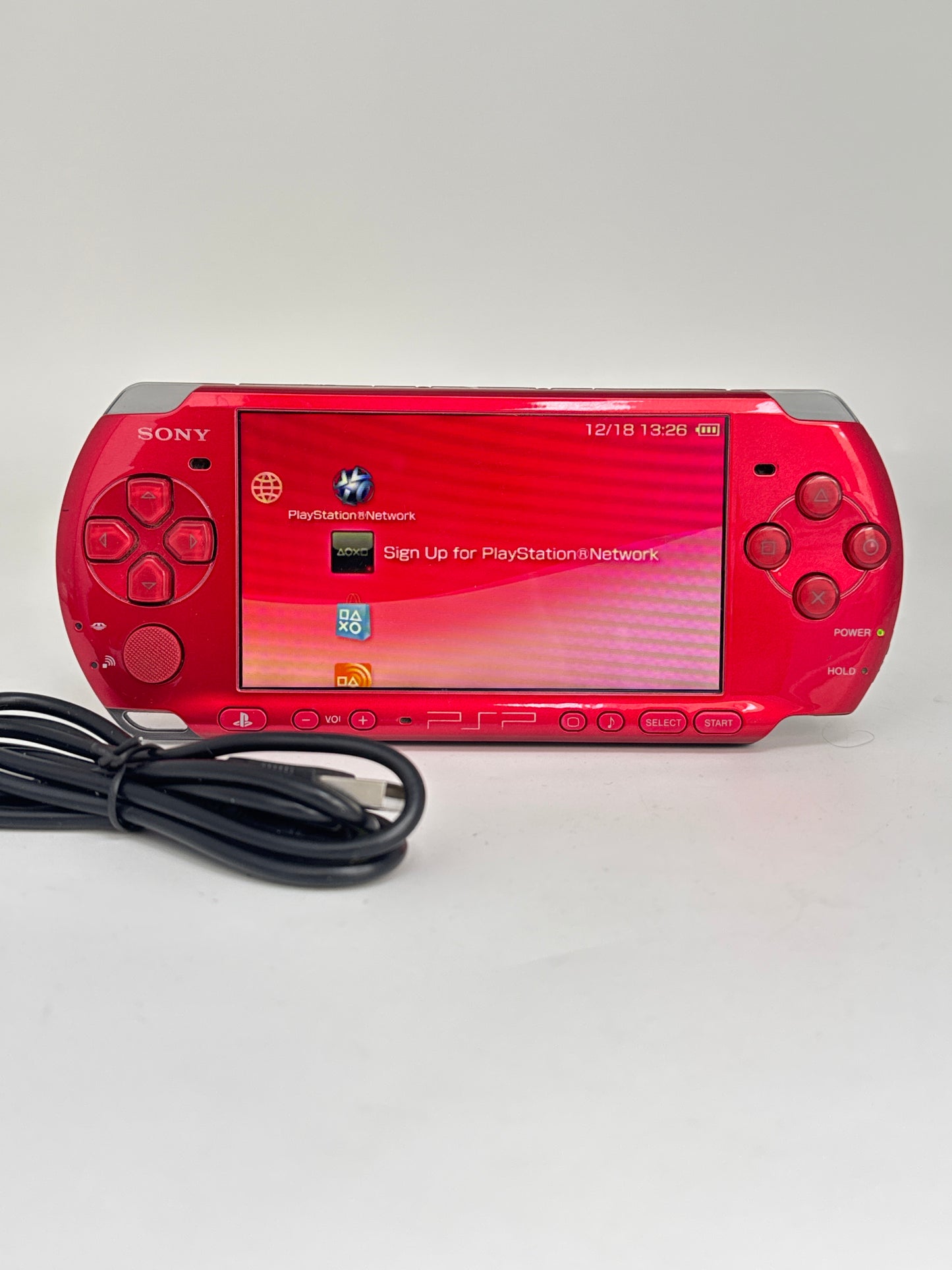 Sony PSP-3000 Radiant Red Console w/ Charger #69 Missing Battery Lid