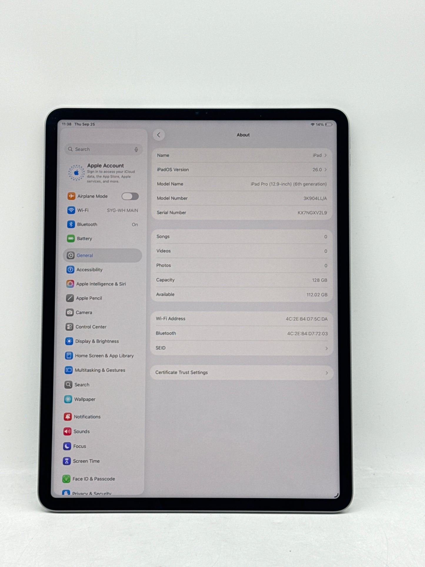 2022 Apple iPad Pro 6th gen 12.9" A2436 M2 128GB Wi-Fi Only Space Gray