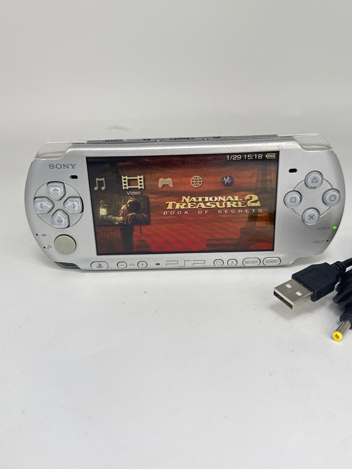 Sony PSP-3000 Silver Console #34 w/ 1200mAh Battery & Charger BAD UMD READ AS IS