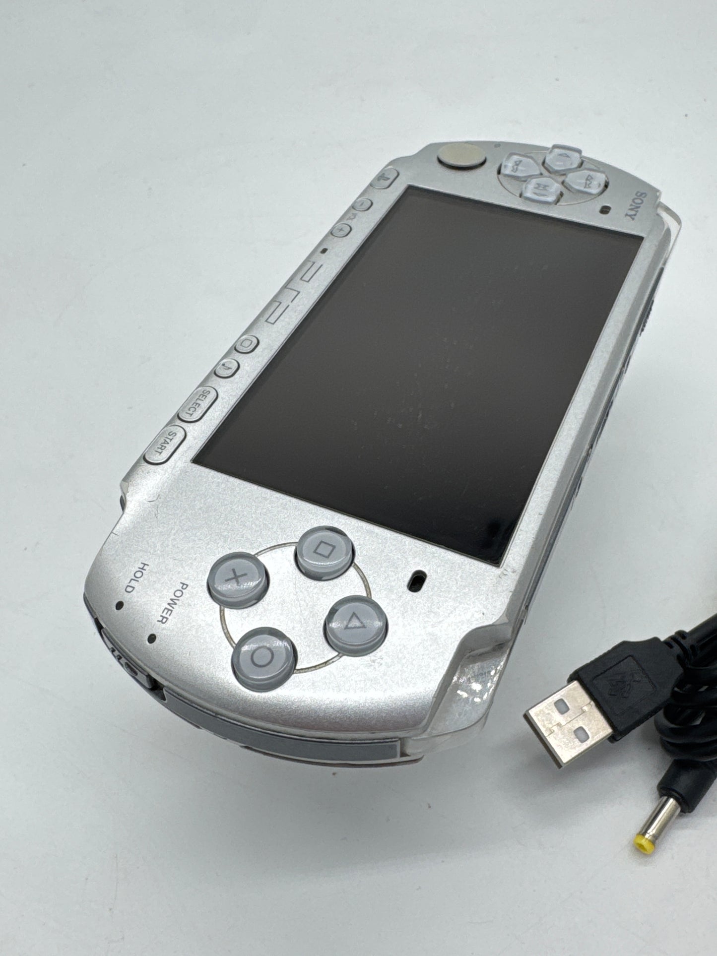 Sony PSP-3000 Silver Console #34 w/ 1200mAh Battery & Charger BAD UMD READ AS IS