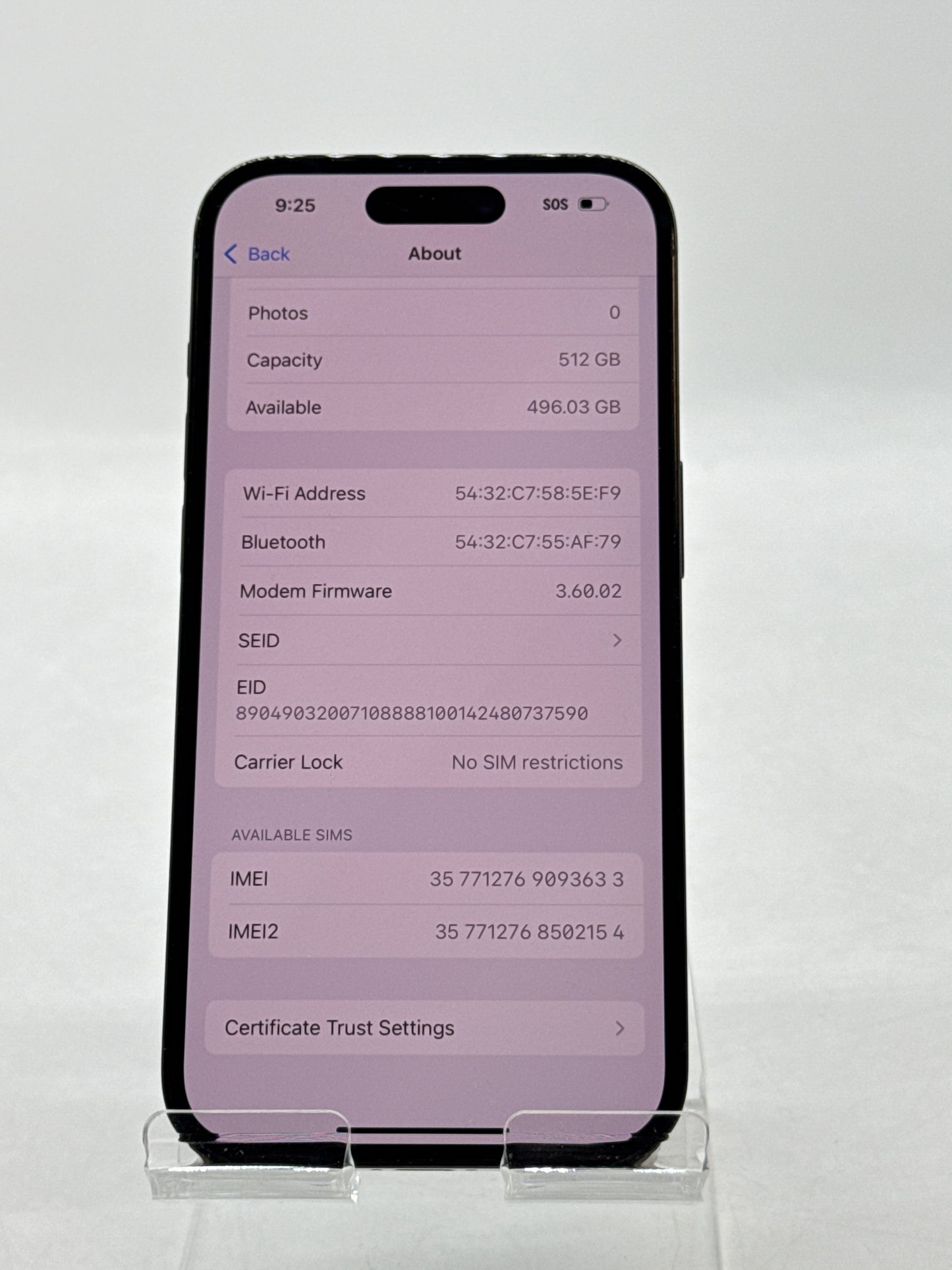 Unlocked Apple iPhone 14 Pro A2650 512GB Space Black 89% Battery Health