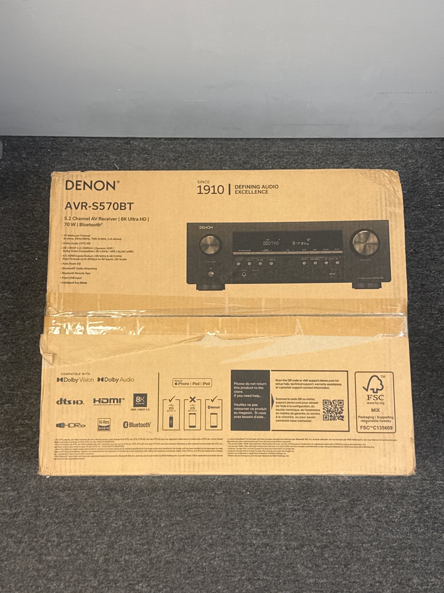 Denon AVR-S570BT 8K Video & Surround Sound 5.2 Ch. Receiver - New