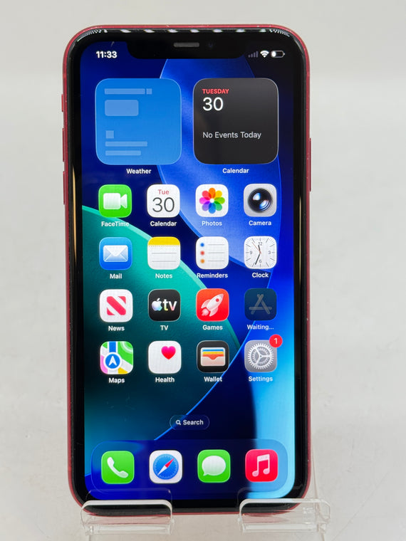 Unlocked Apple iPhone 11 A2111 256GB Red - White Spot, Service Battery 77%