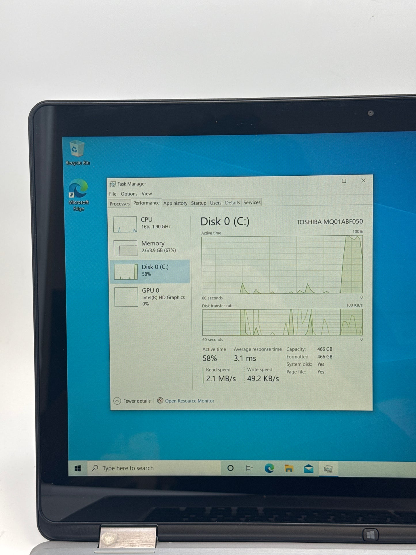 Dell Inspiron 7558 Intel Pentium 3825U 4GB RAM 512GB SSD Touchscreen Laptop w/ Charger