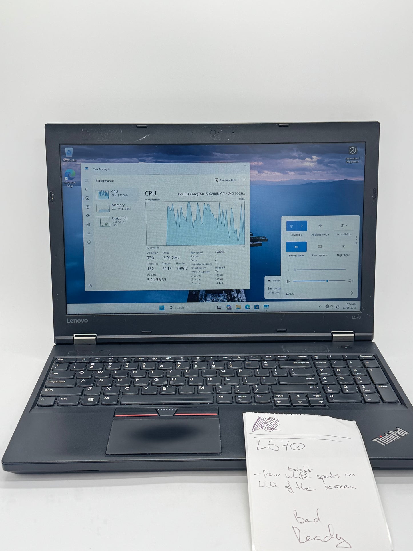 Lot of 9 Faulty Lenovo ThinkPads L570 8GB RAM Intel i5-6200U AS IS READ