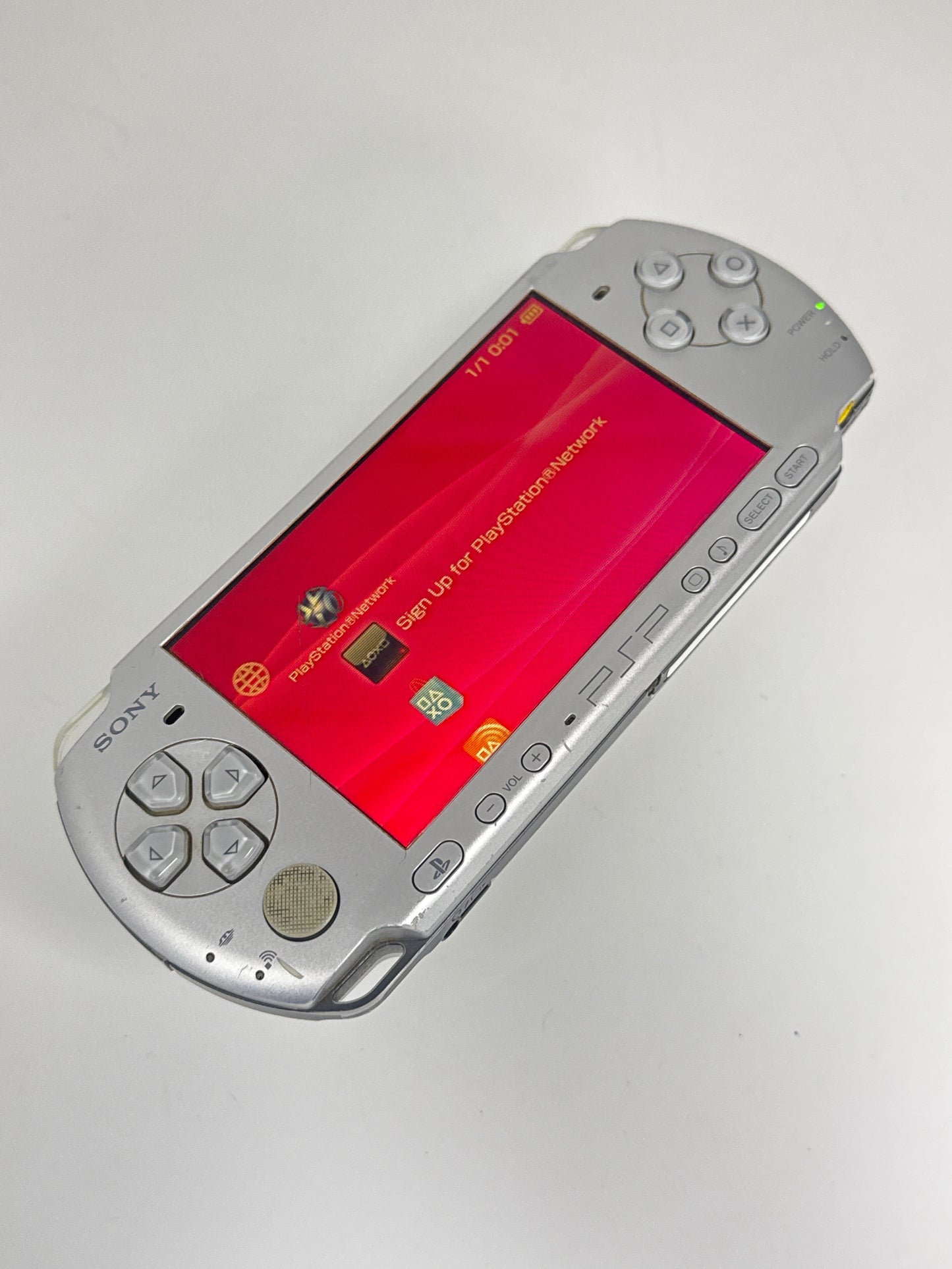 Sony PSP-3000 Silver Console #447 w/ 1200mAh Battery Yellowed Display AS IS