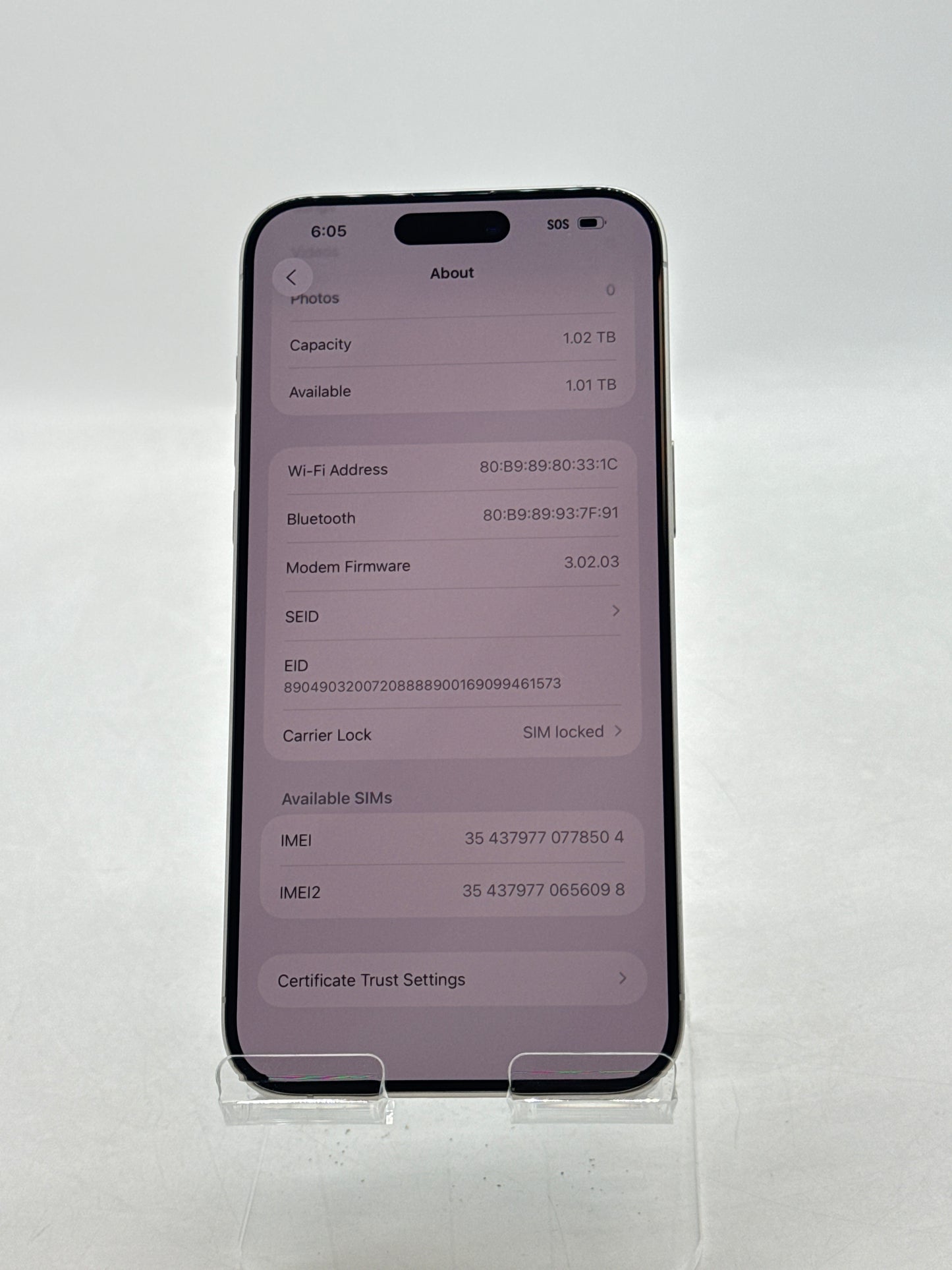 AT&T Apple iPhone 15 Pro Max 6.7" A2849 1TB White Titanium 87% Battery Health