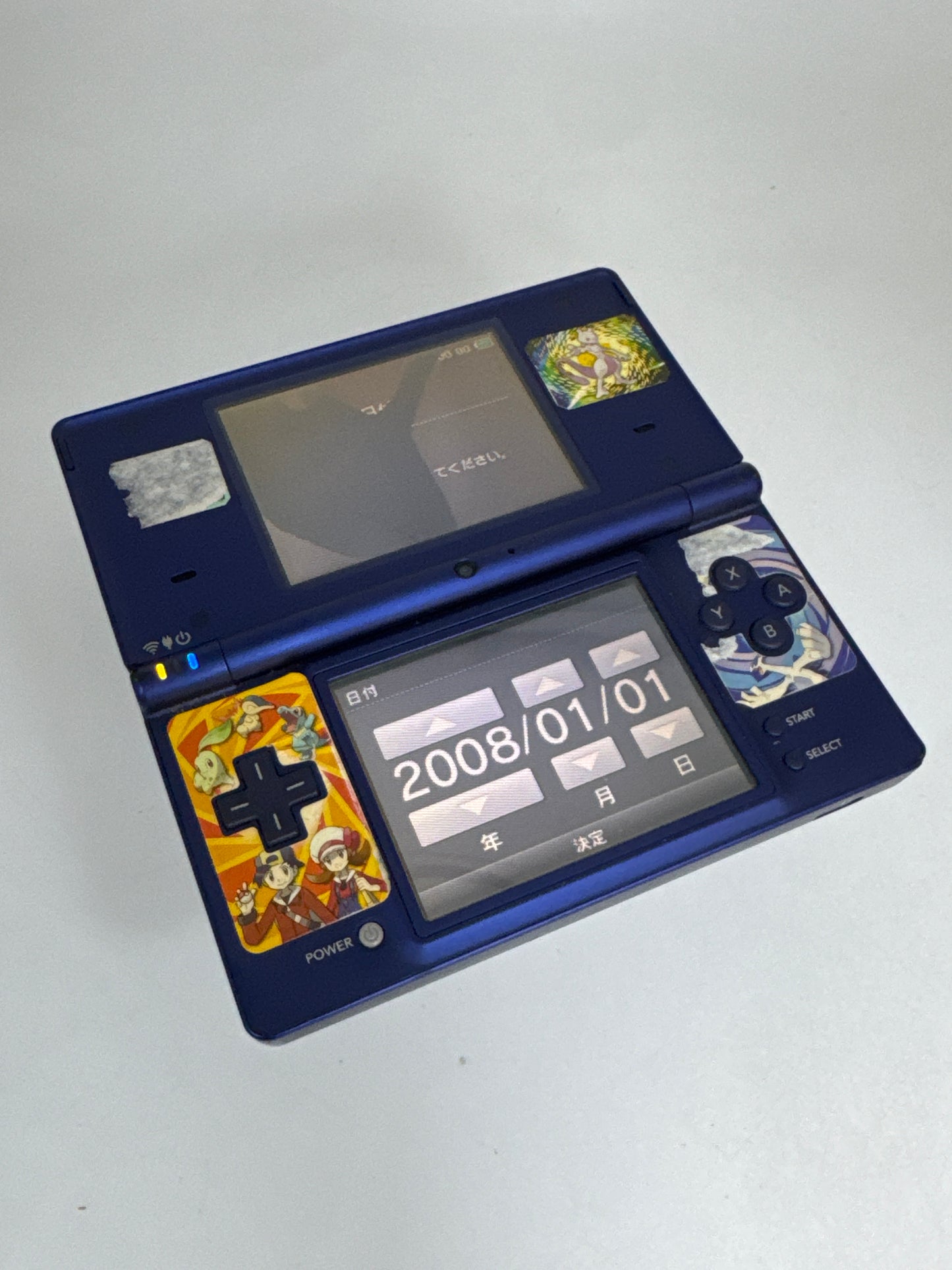 Nintendo DSi TWL-001(JPN) Metallic Blue Console #113 Stickers & Cracked Top Screen AS IS