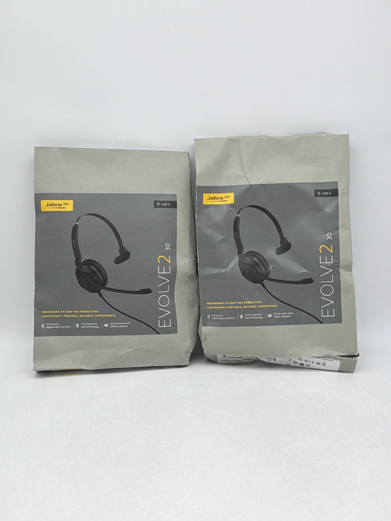 Open Box Jabra Evolve2 30 MS 2 Built-in Microphones Wired Headset Black - Lot of 2