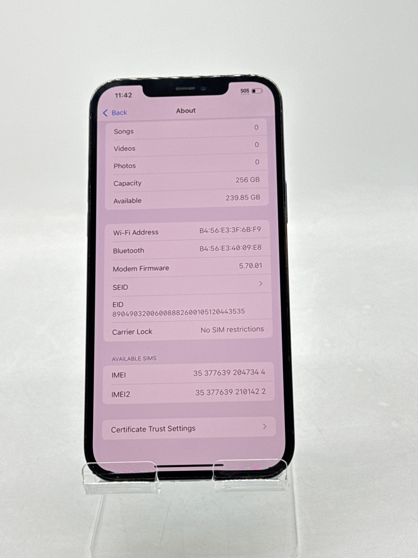 Unlocked Apple iPhone 12 Pro Max A2342 256GB Pacific Blue - Service Battery 78%