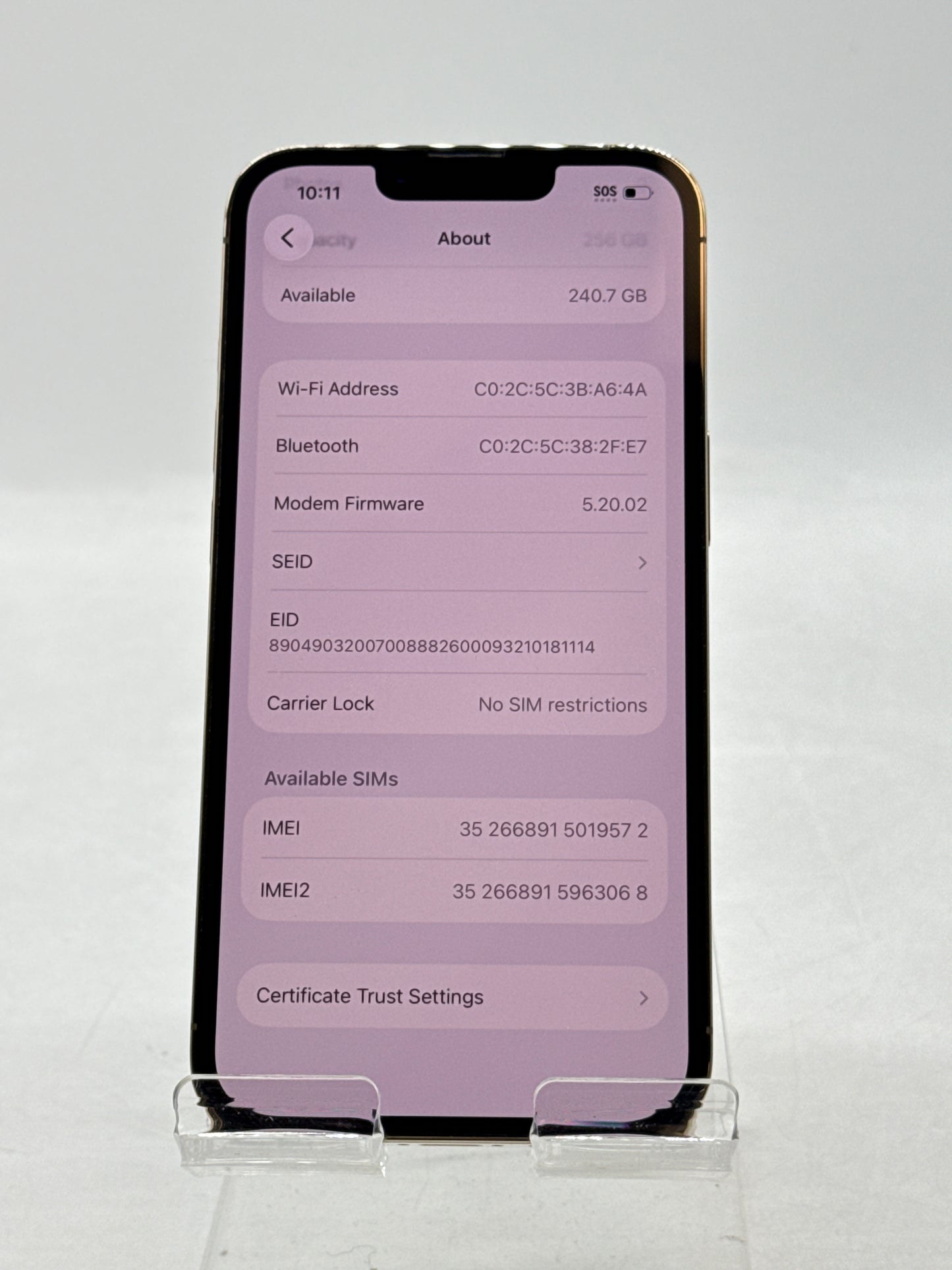 Unlocked Apple iPhone 13 Pro A2483 256GB Gold - Service Battery 77%