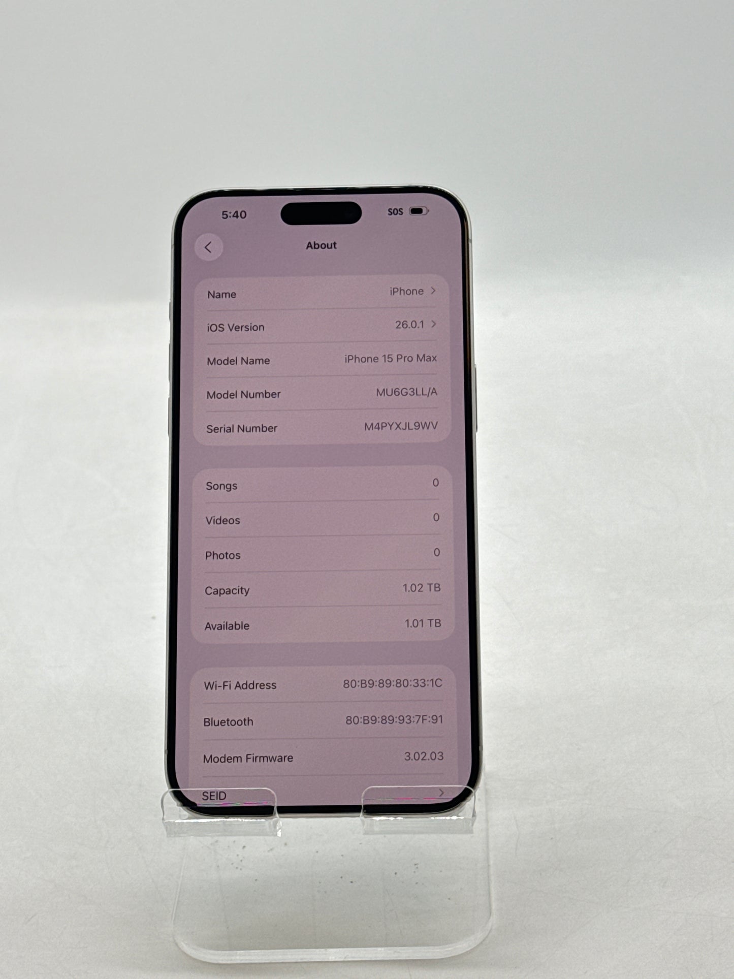 AT&T Apple iPhone 15 Pro Max 6.7" A2849 1TB White Titanium 87% Battery Health