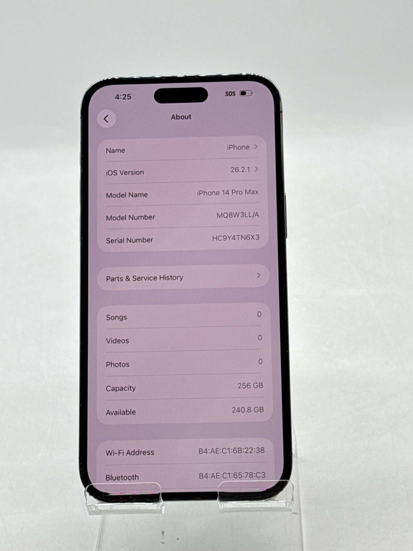 Unlocked Apple iPhone 14 Pro Max A2651 256GB Deep Purple 82% Battery Health Read!