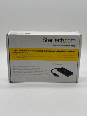 Startech 3 port portable aluminum USB 3.0 hub with gigabit ethernet adapter black