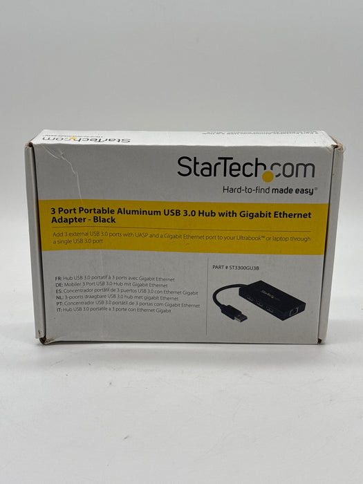 Startech 3 port portable aluminum USB 3.0 hub with gigabit ethernet adapter black